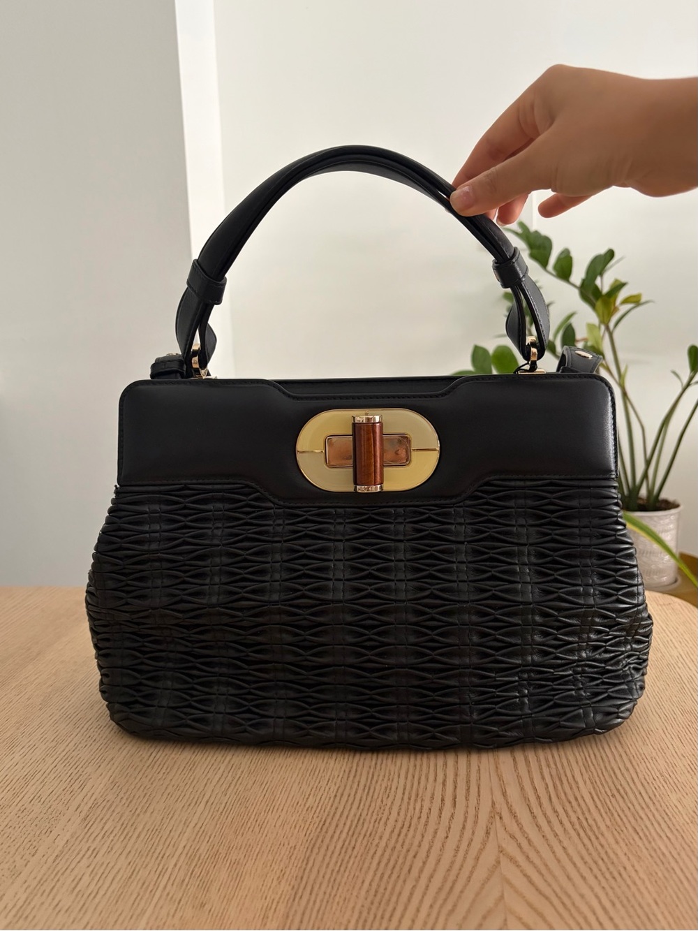 Bvlgari Rossellini Black Woven Bag with Gold-Tone Hardware